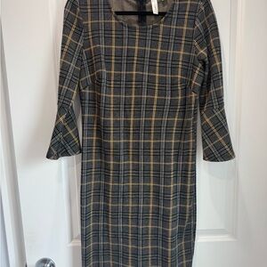 Tacera Black and Tan Plaid Long Sleeve Dress